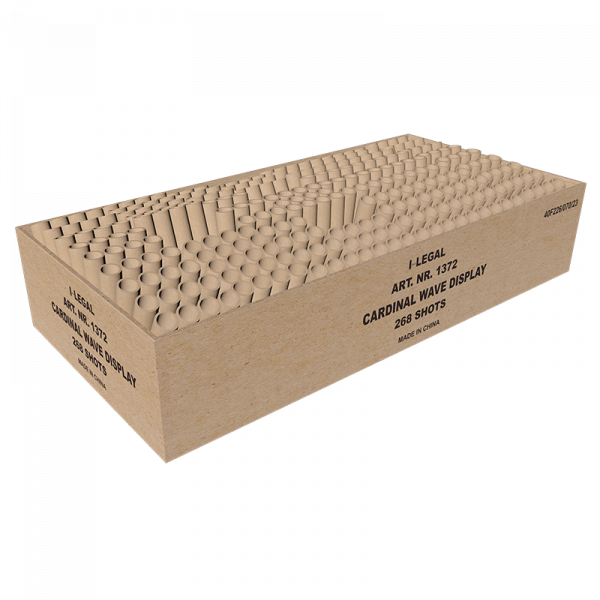 Verbundfeuerwerk Cardinal Wave Display (1372) von Broekhoff mit 268-Schuss, 200 Sekunden Laufzeit und 1404 Gramm NEM der Kategorie F2 online kaufen und bestellen im Feuerwerk-Shop Funkelfun. Günstiger Feuerwerkshop für Silvester. Hier Angebot sichern!