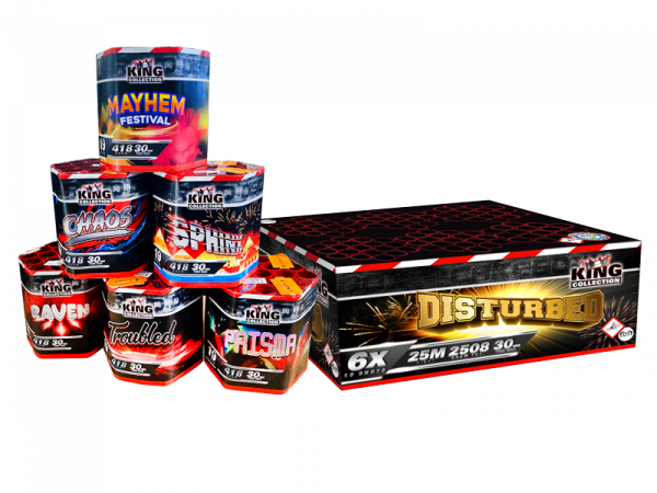 Batteriefeuerwerk Disturbed (1474) von Wolff mit 114-Schuss, 150 Sekunden Laufzeit und 2508 Gramm NEM der Kategorie F2 online kaufen und bestellen im Feuerwerk-Shop Funkelfun. Günstiger Feuerwerkshop für Silvester. Hier Angebot sichern!