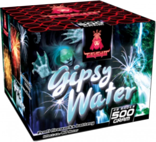 Feuerwerk Gipsy Water goldene Feuertöpfe mit Cracklingflowers zu roten, grünen und blauen Falling Leaves. von Geisha online kaufen im Feuerwerkshop Funkelfun