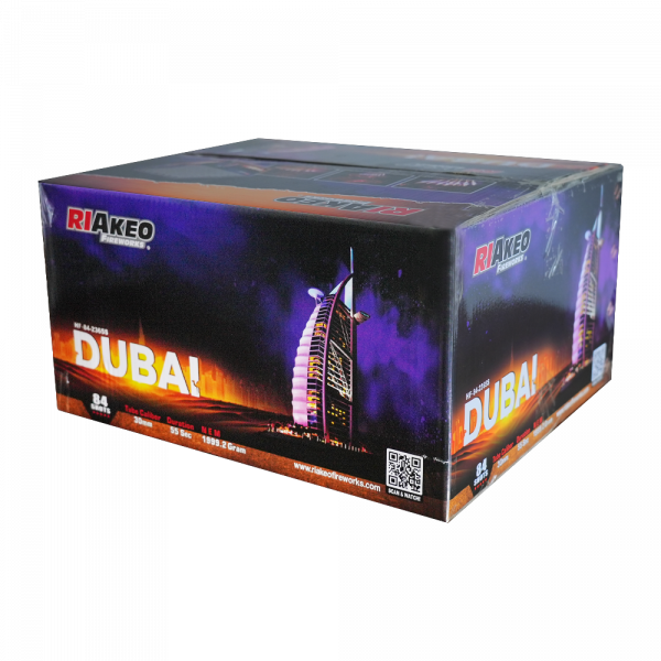 Verbundfeuerwerk Riakeo Dubai (HF-84-2365s) von Riakeo Fireworks mit 84-Schuss, 55 Sekunden Laufzeit und 1999,2 Gramm NEM der Kategorie F2 online kaufen und bestellen im Feuerwerk-Shop Funkelfun. Günstiger Feuerwerkshop für Silvester. Hier Angebot sichern