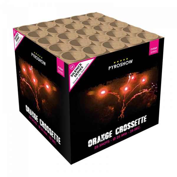 Batteriefeuerwerk Orange Crossette (2970) von Broekhoff mit 25-Schuss, 25 Sekunden Laufzeit und 353 Gramm NEM der Kategorie F2 online kaufen und bestellen im Feuerwerk-Shop Funkelfun. Günstiger Feuerwerkshop für Silvester. Hier Angebot sichern!
