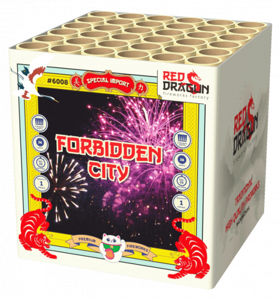 Batteriefeuerwerk Forbidden City (6008) von WTF! mit 36-Schuss, 20 Sekunden Laufzeit und 245 Gramm NEM der Kategorie F2 online kaufen und bestellen im Feuerwerk-Shop Funkelfun. Günstiger Feuerwerkshop für Silvester. Hier Angebot sichern!