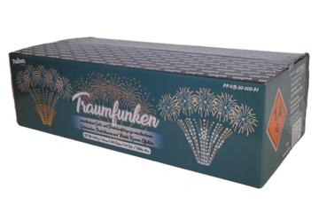 Verbundfeuerwerk Traumfunken (PP-VB-30-100-F1) von Pulver mit 100-Schuss, 70 Sekunden Laufzeit und 2000 Gramm NEM der Kategorie F2 online kaufen und bestellen im Feuerwerk-Shop Funkelfun. Günstiger Feuerwerkshop für Silvester. Hier Angebot sichern!