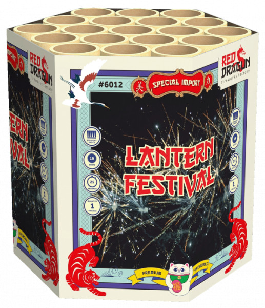 Batteriefeuerwerk Lantern Festival (6012) von WTF! mit 19-Schuss, 25 Sekunden Laufzeit und 285 Gramm NEM der Kategorie F2 online kaufen und bestellen im Feuerwerk-Shop Funkelfun. Günstiger Feuerwerkshop für Silvester. Hier Angebot sichern!