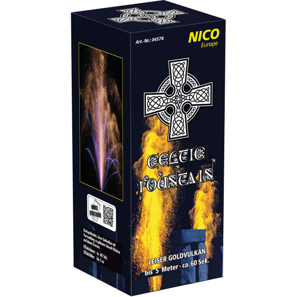 Fontäne Celtic Fountain (04578) von Nico mit 1-Schuss, 60 Sekunden Laufzeit und 98 Gramm NEM der Kategorie F2 online kaufen und bestellen im Feuerwerk-Shop Funkelfun. Günstiger Feuerwerkshop für Silvester. Hier Angebot sichern!