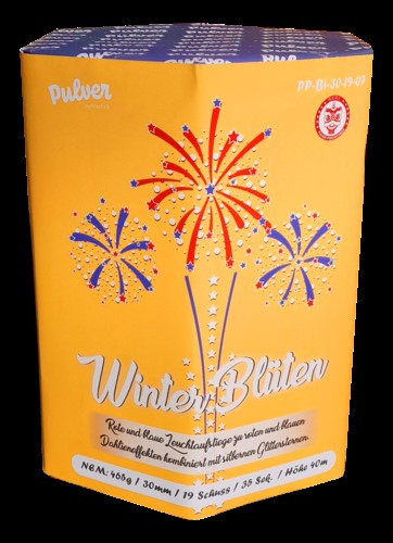 Batteriefeuerwerk Winter Blüten (PP-BI-30-19-07) von Pulver mit 19-Schuss, 36 Sekunden Laufzeit und 465 Gramm NEM der Kategorie F2 online kaufen und bestellen im Feuerwerk-Shop Funkelfun. Günstiger Feuerwerkshop für Silvester. Hier Angebot sichern!