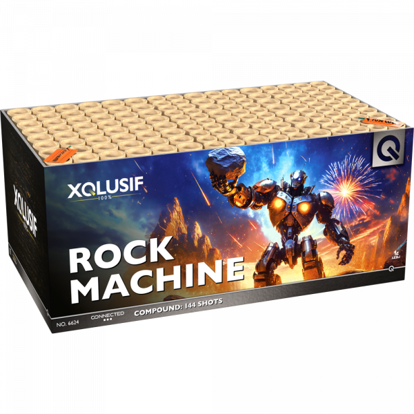 Verbundfeuerwerk Rock Machine (6624) von Lesli mit 144-Schuss, 55 Sekunden Laufzeit und 1409 Gramm NEM der Kategorie F2 online kaufen und bestellen im Feuerwerk-Shop Funkelfun. Günstiger Feuerwerkshop für Silvester. Hier Angebot sichern!