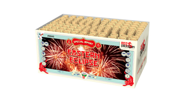 Verbundfeuerwerk Eastern Eclipse (6045) von WTF! mit 112-Schuss, 90 Sekunden Laufzeit und 1976 Gramm NEM der Kategorie F2 online kaufen und bestellen im Feuerwerk-Shop Funkelfun. Günstiger Feuerwerkshop für Silvester. Hier Angebot sichern!