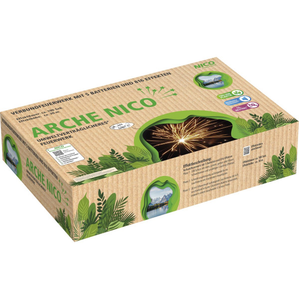 Batteriefeuerwerk Arche (59350) von Nico mit 200-Schuss, 100 Sekunden Laufzeit und 664 Gramm NEM der Kategorie F2 online kaufen und bestellen im Feuerwerk-Shop Funkelfun. Günstiger Feuerwerkshop für Silvester. Hier Angebot sichern!