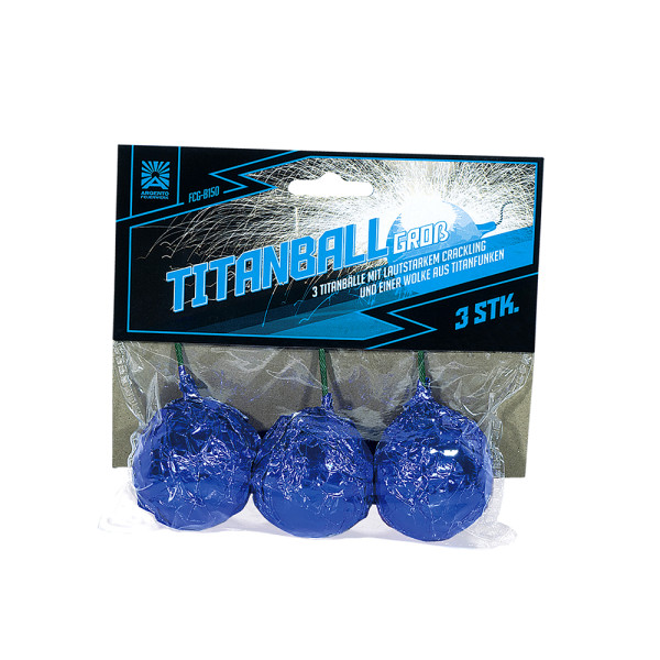 Böller Titanball Groß (FCG-B150) von Funke mit 3-Schuss, 3 Sekunden Laufzeit und 15 Gramm NEM der Kategorie F2 online kaufen und bestellen im Feuerwerk-Shop Funkelfun. Günstiger Feuerwerkshop für Silvester. Hier Angebot sichern!