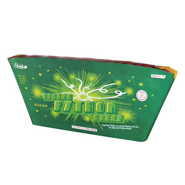 Feuertopf Rising Python Green (FSR30-10-13S) von Funke mit 10-Schuss, 3 Sekunden Laufzeit und 295 Gramm NEM der Kategorie F2 online kaufen und bestellen im Feuerwerk-Shop Funkelfun. Günstiger Feuerwerkshop für Silvester. Hier Angebot sichern!