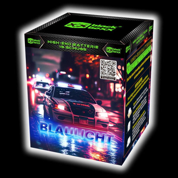 Batteriefeuerwerk Blaulicht (20002) von Blackboxx mit 16-Schuss, 20 Sekunden Laufzeit und 120 Gramm NEM der Kategorie F2 online kaufen und bestellen im Feuerwerk-Shop Funkelfun. Günstiger Feuerwerkshop für Silvester. Hier Angebot sichern!