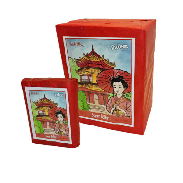 Böller Super Böller I (PP-K-SBI-500) von Pulver mit 80-Schuss, 1 Sekunden Laufzeit und 480 Gramm NEM der Kategorie F2 online kaufen und bestellen im Feuerwerk-Shop Funkelfun. Günstiger Feuerwerkshop für Silvester. Hier Angebot sichern!