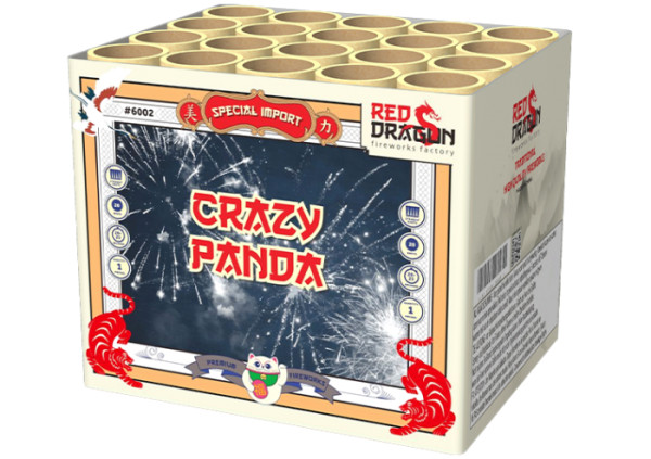 Batteriefeuerwerk Crazy Panda (6002) von WTF! mit 20-Schuss, 25 Sekunden Laufzeit und 120 Gramm NEM der Kategorie F2 online kaufen und bestellen im Feuerwerk-Shop Funkelfun. Günstiger Feuerwerkshop für Silvester. Hier Angebot sichern!