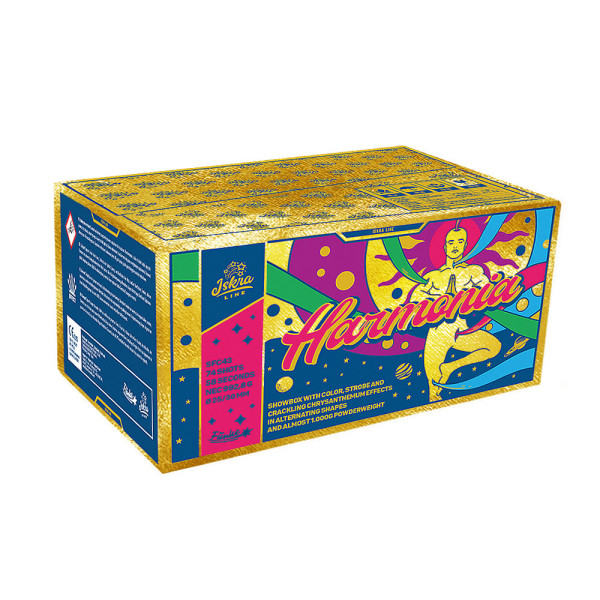 Verbundfeuerwerk Harmonia (SFC43) von Funke mit 74-Schuss, 48 Sekunden Laufzeit und 992,8 Gramm NEM der Kategorie F2 online kaufen und bestellen im Feuerwerk-Shop Funkelfun. Günstiger Feuerwerkshop für Silvester. Hier Angebot sichern!