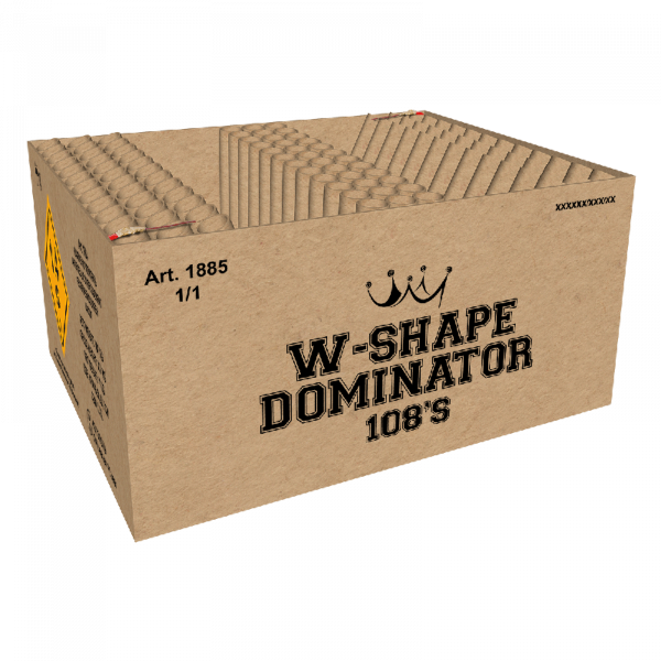 Verbundfeuerwerk W-shape Dominator (1885) von Broekhoff mit 108-Schuss, 30 Sekunden Laufzeit und 1494 Gramm NEM der Kategorie F2 online kaufen und bestellen im Feuerwerk-Shop Funkelfun. Günstiger Feuerwerkshop für Silvester. Hier Angebot sichern!