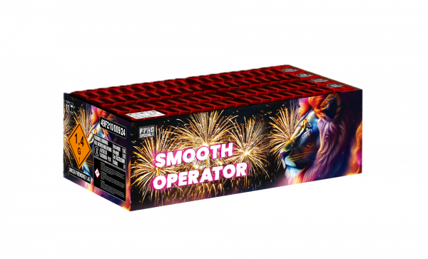Verbundfeuerwerk Smooth Operator (ER-100-30-4) von Pyro Specials mit 100-Schuss, 100 Sekunden Laufzeit und 2000 Gramm NEM der Kategorie F2 online kaufen und bestellen im Feuerwerk-Shop Funkelfun. Günstiger Feuerwerkshop für Silvester. Hier Angebot sichern