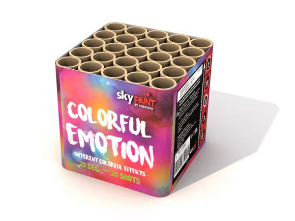 Batteriefeuerwerk Colorful Emotions (SP10-020-19) von FireEvent mit 25-Schuss, 25 Sekunden Laufzeit und 500 Gramm NEM der Kategorie F2 online kaufen und bestellen im Feuerwerk-Shop Funkelfun. Günstiger Feuerwerkshop für Silvester. Hier Angebot sichern!