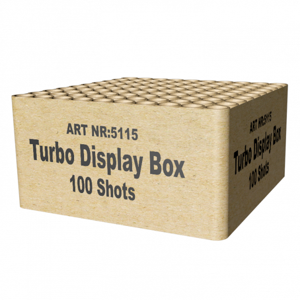 Verbundfeuerwerk 100 Shots Turbo Display Box (5115) von Broekhoff mit 100-Schuss, 30 Sekunden Laufzeit und 500 Gramm NEM der Kategorie F2 online kaufen und bestellen im Feuerwerk-Shop Funkelfun. Günstiger Feuerwerkshop für Silvester. Hier Angebot sichern!