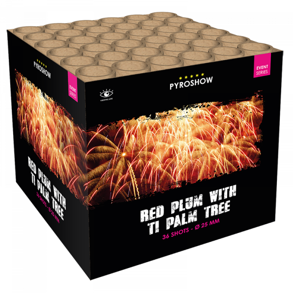 Batteriefeuerwerk Red Plum with Ti Palm Tree (2770) von Broekhoff mit 36-Schuss, 35 Sekunden Laufzeit und 490 Gramm NEM der Kategorie F2 online kaufen und bestellen im Feuerwerk-Shop Funkelfun. Günstiger Feuerwerkshop für Silvester. Hier Angebot sichern!