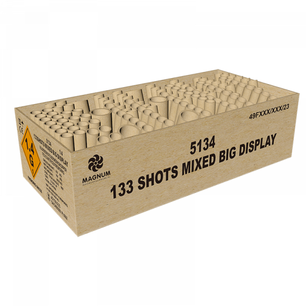 Verbundfeuerwerk Mixed Big Display (5134) von Broekhoff mit 133-Schuss, Sekunden Laufzeit und 1995 Gramm NEM der Kategorie F2 online kaufen und bestellen im Feuerwerk-Shop Funkelfun. Günstiger Feuerwerkshop für Silvester. Hier Angebot sichern!