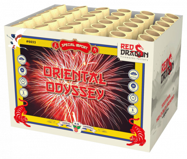 Batteriefeuerwerk Oriental Odyssey (6033) von WTF! mit 36-Schuss, 30 Sekunden Laufzeit und 497 Gramm NEM der Kategorie F2 online kaufen und bestellen im Feuerwerk-Shop Funkelfun. Günstiger Feuerwerkshop für Silvester. Hier Angebot sichern!