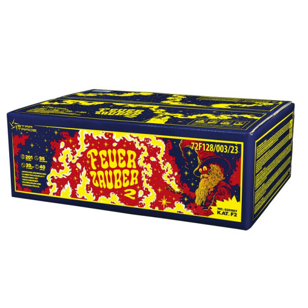 Verbundfeuerwerk Feuerzauber 2 (0201907) von Startrade mit 201-Schuss, 115 Sekunden Laufzeit und 1803,6 Gramm NEM der Kategorie F2 online kaufen und bestellen im Feuerwerk-Shop Funkelfun. Günstiger Feuerwerkshop für Silvester. Hier Angebot sichern!