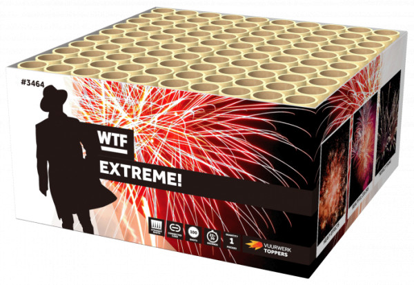 Verbundfeuerwerk EXTREME! (3464) von WTF! mit 100-Schuss, 30 Sekunden Laufzeit und 1250 Gramm NEM der Kategorie F2 online kaufen und bestellen im Feuerwerk-Shop Funkelfun. Günstiger Feuerwerkshop für Silvester. Hier Angebot sichern!