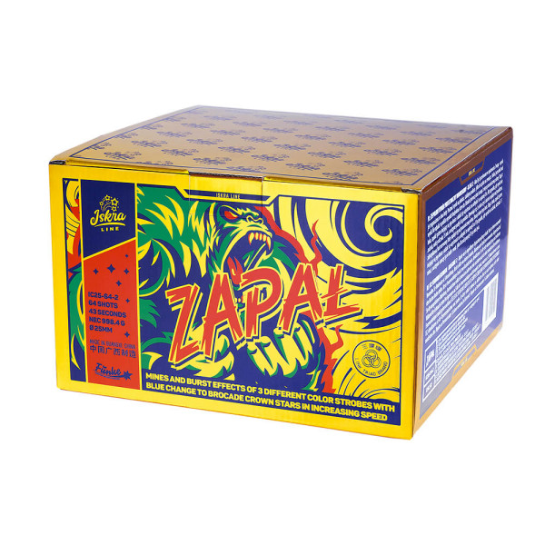 Verbundfeuerwerk Zapał (IC25-64-2) von Funke mit 64-Schuss, 43 Sekunden Laufzeit und 998,4 Gramm NEM der Kategorie F2 online kaufen und bestellen im Feuerwerk-Shop Funkelfun. Günstiger Feuerwerkshop für Silvester. Hier Angebot sichern!