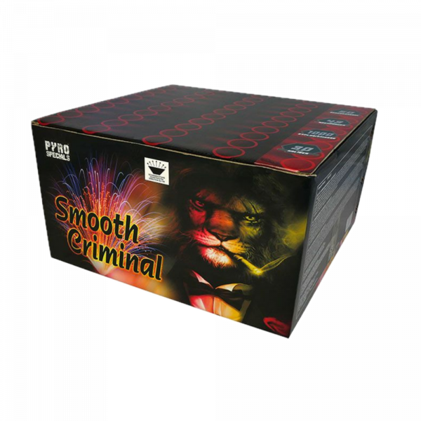 Verbundfeuerwerk Smooth Criminal (ER-50-30-3) von Pyro Specials mit 50-Schuss, 45 Sekunden Laufzeit und 962 Gramm NEM der Kategorie F2 online kaufen und bestellen im Feuerwerk-Shop Funkelfun. Günstiger Feuerwerkshop für Silvester. Hier Angebot sichern!