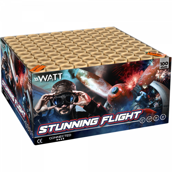 Verbundfeuerwerk Stunning Flight (2576) von Volt Fireworks mit 100-Schuss, 67 Sekunden Laufzeit und 1368 Gramm NEM der Kategorie F2 online kaufen und bestellen im Feuerwerk-Shop Funkelfun. Günstiger Feuerwerkshop für Silvester. Hier Angebot sichern!