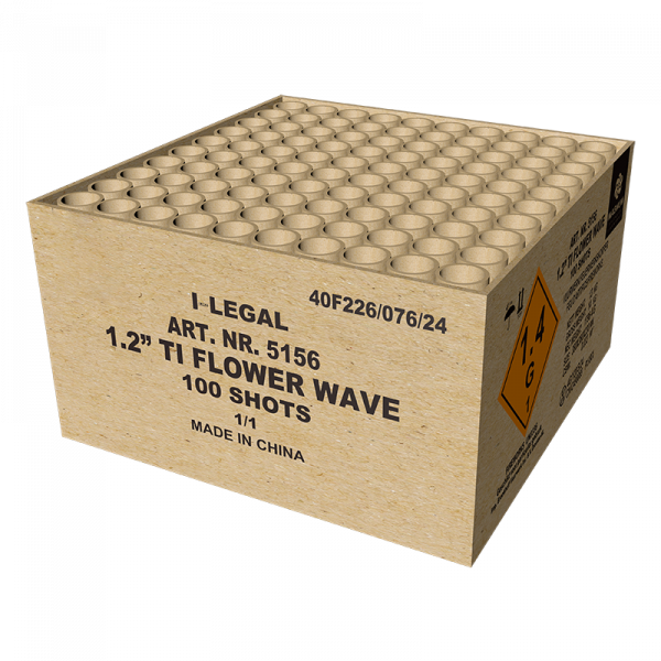 Verbundfeuerwerk 1.2 Ti Flower Wave (5156) von Broekhoff mit 100-Schuss, 60 Sekunden Laufzeit und 2000 Gramm NEM der Kategorie F2 online kaufen und bestellen im Feuerwerk-Shop Funkelfun. Günstiger Feuerwerkshop für Silvester. Hier Angebot sichern!