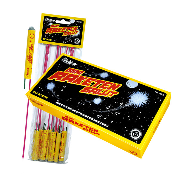 Raketen Mini-Raketen Salut (FR-W8-S) von Funke mit 10-Schuss, 5 Sekunden Laufzeit und 13 Gramm NEM der Kategorie F2 online kaufen und bestellen im Feuerwerk-Shop Funkelfun. Günstiger Feuerwerkshop für Silvester. Hier Angebot sichern!