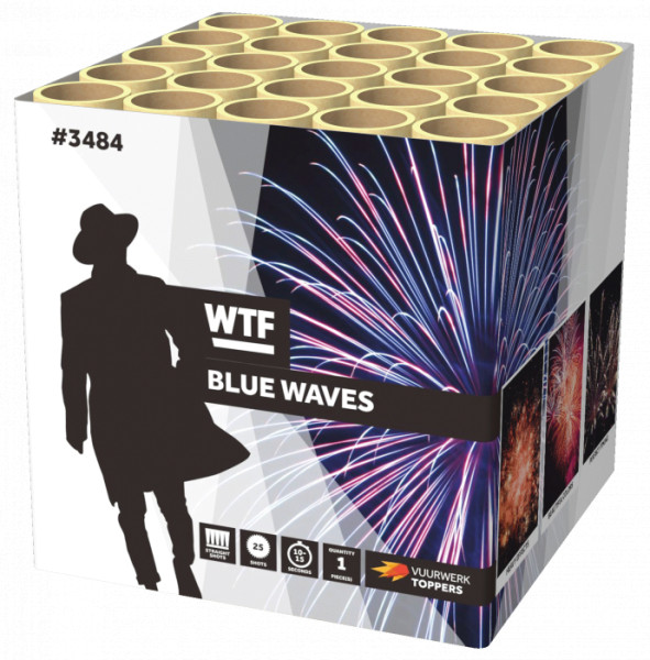 Batteriefeuerwerk Blue Waves (3484) von WTF! mit 25-Schuss, 15 Sekunden Laufzeit und 295 Gramm NEM der Kategorie F2 online kaufen und bestellen im Feuerwerk-Shop Funkelfun. Günstiger Feuerwerkshop für Silvester. Hier Angebot sichern!