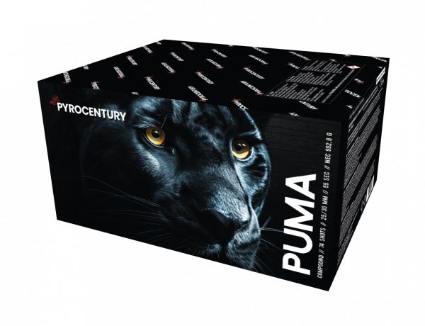 Verbundfeuerwerk|Batteriefeuerwerk Puma (SFC43) von Pyrocentury mit 74-Schuss, 54 Sekunden Laufzeit und 992,8 Gramm NEM der Kategorie F2 online kaufen und bestellen im Feuerwerk-Shop Funkelfun. Günstiger Feuerwerkshop für Silvester. Hier Angebot sichern!