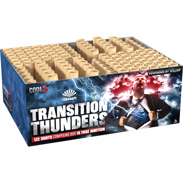Verbundfeuerwerk Transition Thunders (3911) von Lesli mit 122-Schuss, 51 Sekunden Laufzeit und 1525 Gramm NEM der Kategorie F2 online kaufen und bestellen im Feuerwerk-Shop Funkelfun. Günstiger Feuerwerkshop für Silvester. Hier Angebot sichern!