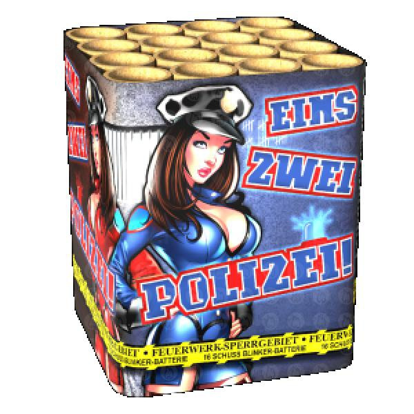 Feuerwerk Eins, Zwei, Polizei, 16-Schuss von Lesli online kaufen im Feuerwerkshop Funkelfun