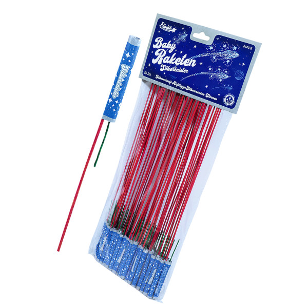 Raketen Baby-Raketen Silberknister (0440-B) von Funke mit 50-Schuss, 3 Sekunden Laufzeit und 22,5 Gramm NEM der Kategorie F2 online kaufen und bestellen im Feuerwerk-Shop Funkelfun. Günstiger Feuerwerkshop für Silvester. Hier Angebot sichern!