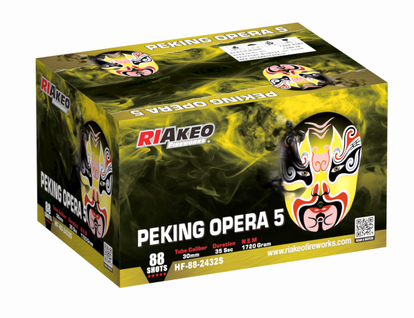 Verbundfeuerwerk Peking Opera 5 (HF-88-2432S) von Riakeo Fireworks mit 88-Schuss, 35 Sekunden Laufzeit und 1720 Gramm NEM der Kategorie F2 online kaufen und bestellen im Feuerwerk-Shop Funkelfun. Günstiger Feuerwerkshop für Silvester. Hier Angebot sichern