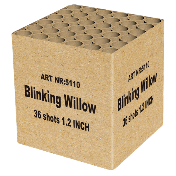 Batteriefeuerwerk Blinking Willow (5110) von Broekhoff mit 36-Schuss, 36 Sekunden Laufzeit und 464 Gramm NEM der Kategorie F2 online kaufen und bestellen im Feuerwerk-Shop Funkelfun. Günstiger Feuerwerkshop für Silvester. Hier Angebot sichern!