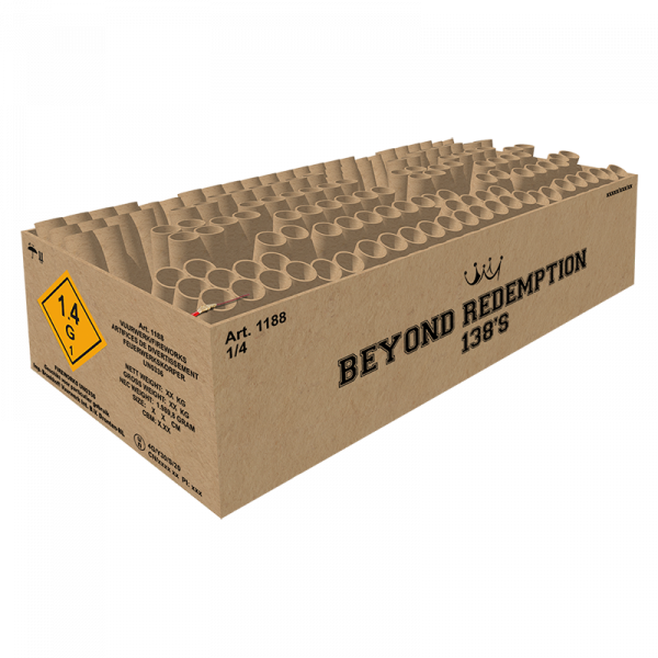 Verbundfeuerwerk Beyonde Redemption (1188) von Broekhoff mit 138-Schuss, 50 Sekunden Laufzeit und 1990 Gramm NEM der Kategorie F2 online kaufen und bestellen im Feuerwerk-Shop Funkelfun. Günstiger Feuerwerkshop für Silvester. Hier Angebot sichern!