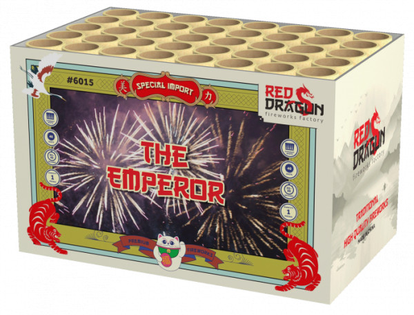 Batteriefeuerwerk The Emperor (6015) von WTF! mit 40-Schuss, 40 Sekunden Laufzeit und 446 Gramm NEM der Kategorie F2 online kaufen und bestellen im Feuerwerk-Shop Funkelfun. Günstiger Feuerwerkshop für Silvester. Hier Angebot sichern!