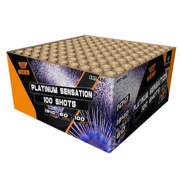 Verbundfeuerwerk Platinum Sensation (0486) von Broekhoff mit 100-Schuss, 60 Sekunden Laufzeit und 1940 Gramm NEM der Kategorie F2 online kaufen und bestellen im Feuerwerk-Shop Funkelfun. Günstiger Feuerwerkshop für Silvester. Hier Angebot sichern!