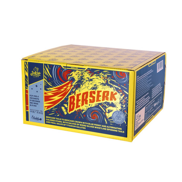 Batteriefeuerwerk|Verbundfeuerwerk Berserk (IC21-100-2) von Funke mit 100-Schuss, 51 Sekunden Laufzeit und 993 Gramm NEM der Kategorie F2 online kaufen und bestellen im Feuerwerk-Shop Funkelfun. Günstiger Feuerwerkshop für Silvester. Hier Angebot sichern!