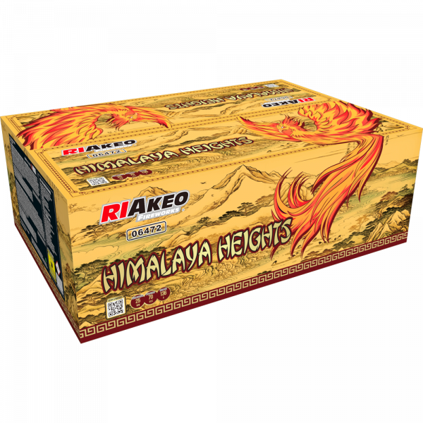 Verbundfeuerwerk Himalaya Heights (6472) von Riakeo Fireworks mit 136-Schuss, 75 Sekunden Laufzeit und 1951 Gramm NEM der Kategorie F2 online kaufen und bestellen im Feuerwerk-Shop Funkelfun. Günstiger Feuerwerkshop für Silvester. Hier Angebot sichern!