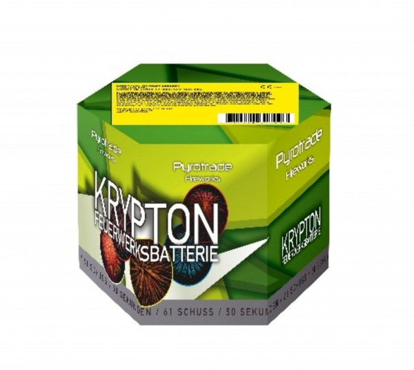 Feuerwerk Krypton 61 Schuss 20mm 360 NEMmit Goldweiden, schrillen Pfeifern und riesigen Cracklingwolken von Pyrotrade online kaufen im Feuerwerkshop Funkelfun
