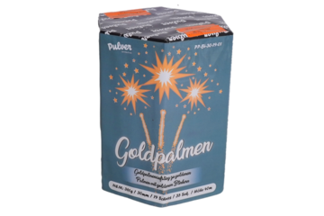Batteriefeuerwerk Goldpalmen (PP-BI-30-19-01) von Pulver mit 19-Schuss, 35 Sekunden Laufzeit und 361 Gramm NEM der Kategorie F2 online kaufen und bestellen im Feuerwerk-Shop Funkelfun. Günstiger Feuerwerkshop für Silvester. Hier Angebot sichern!